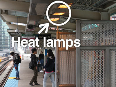 Photo: Heat lamps at station