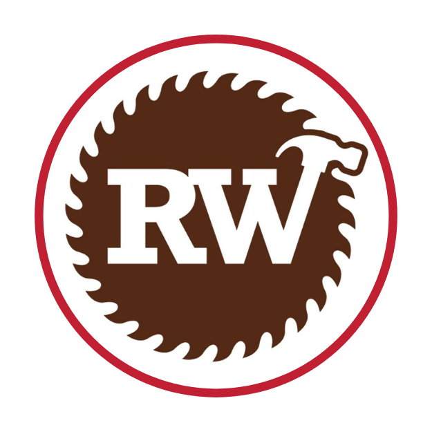 The logo of Revolution Workshop - featuring a round saw with the letters "RW" in the center, the W has a hammer integrated into the design. 